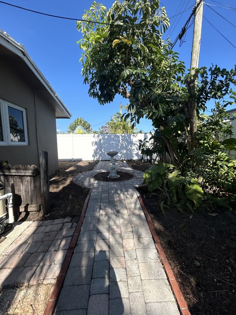 paved area in backyard with fountain